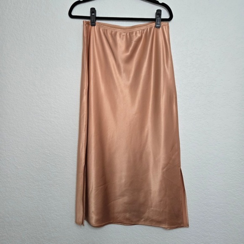 Topshop US 8 UK 12 Peach Satin‎ Midi Slip Skirt with Side Slit Sleek Elegant